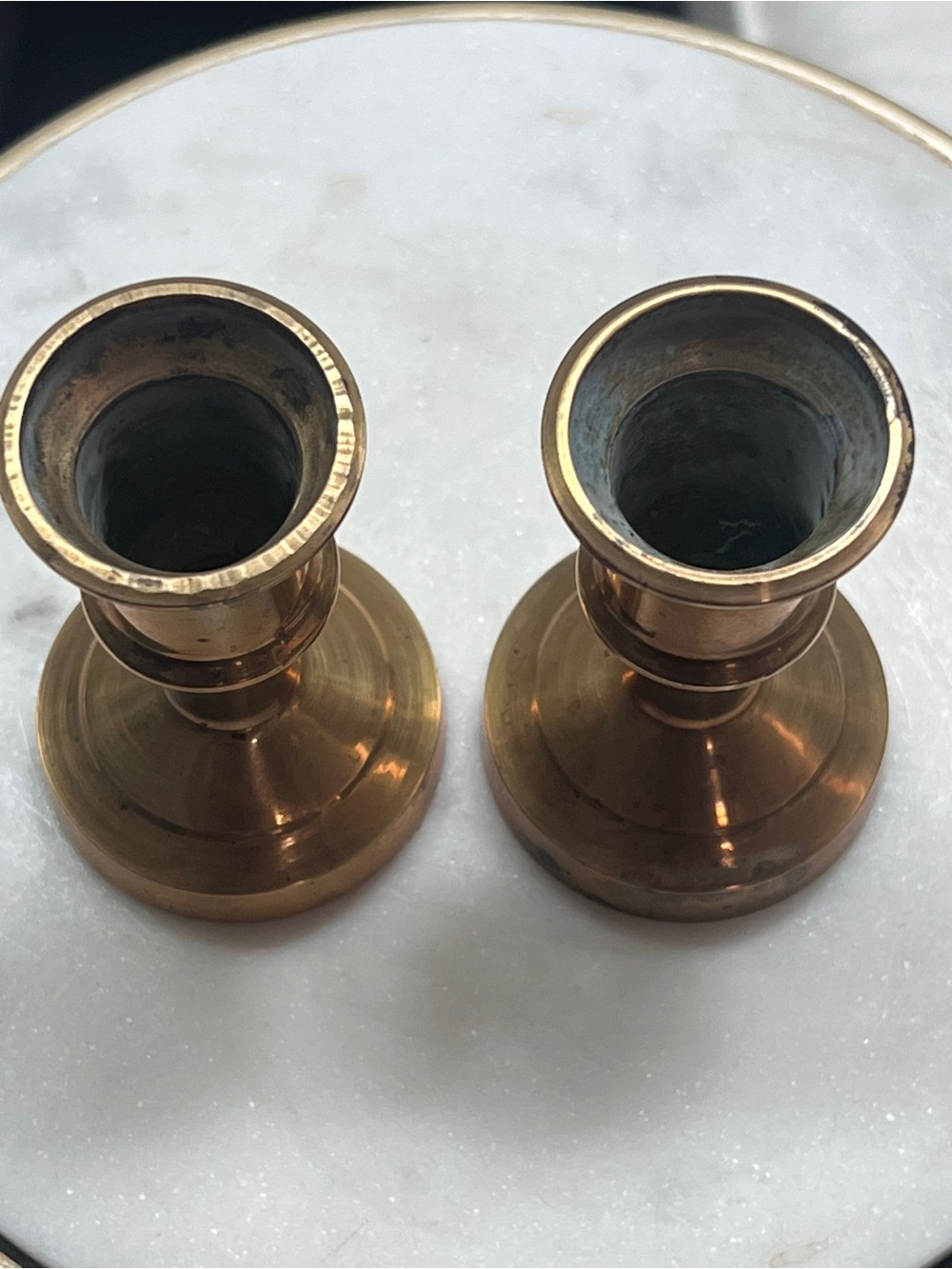 Vintage Brass Candlestick Pair - Shiny Gold Finish - Picture 8 of 8